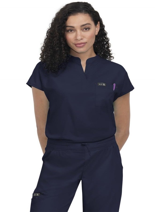KOI Basics Ari Women's 1-Pocket Stretch Tuck-in Scrub Top Navy Medium - Image 1